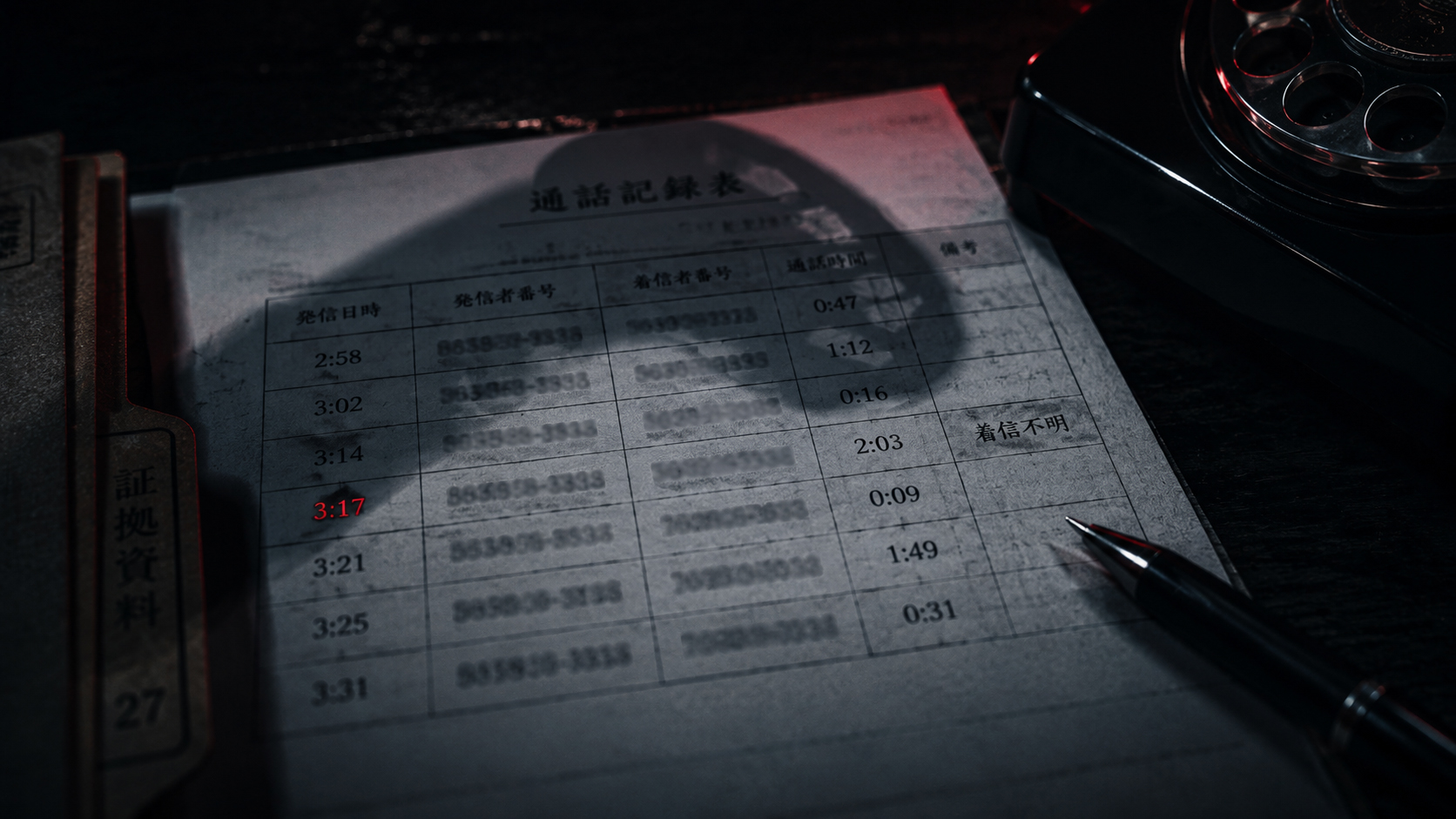 午前三時十七分の着信記録と黒電話の影
